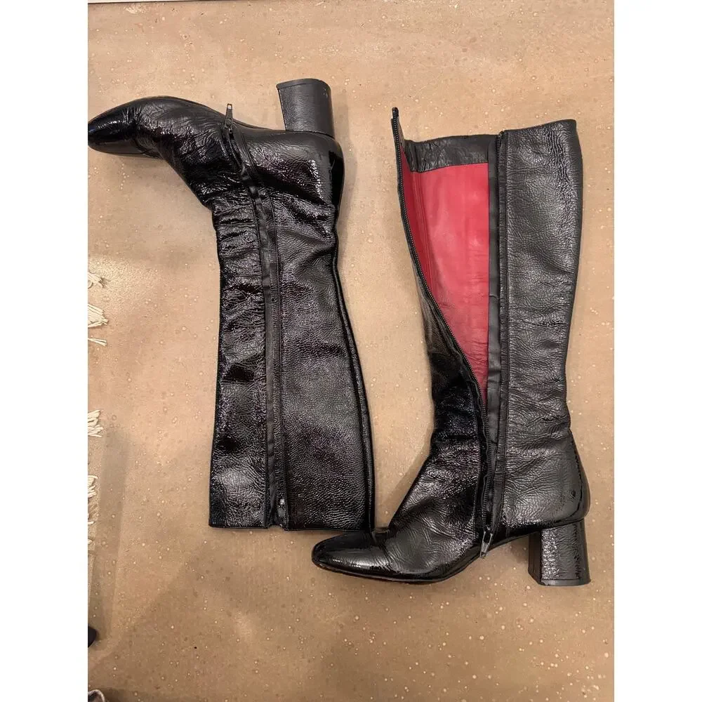 Chloe Knee-High Leather Boots Snap-Button Gothcore 38.5 (US 8)